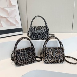 Mujeres Pequeña Cuero Sintético Leopardo Estilo Vintage Ropa De Calle Cuadrado Gire La Tapa Bolsas De Hombro