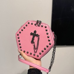 Mujeres Medio Cuero Sintético Cruzar Color Sólido Punk Ropa De Calle Remache Hexágono Cremallera Bolso Bandolera