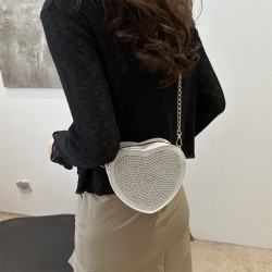 Mujeres Cuero Sintético Color Sólido Ropa De Calle En Forma De Corazon Cremallera Bolsas De Hombro Bolso Bandolera