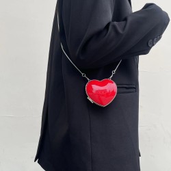 Mujeres Mini Cuero Sintético Color Sólido Ropa De Calle En Forma De Corazon Gire La Tapa Bolso Bandolera