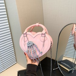 Mujeres Medio Cuero Sintético Color Sólido Estilo Vintage En Forma De Corazon Cremallera Bolso Bandolera