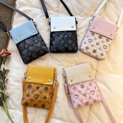 Mujeres Pequeña Cuero Sintético Monograma Estilo Vintage Estilo Clásico Cuadrado Gire La Tapa Carteras De Teléfono