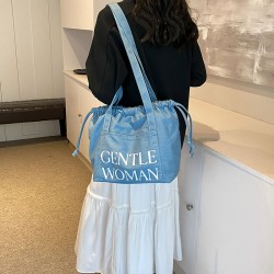 Mujeres Medio Mezclilla Letra Color Sólido Básico Ropa De Calle Hilo De Coser Cuadrado Hebilla Magnética Bolsas De Hombro