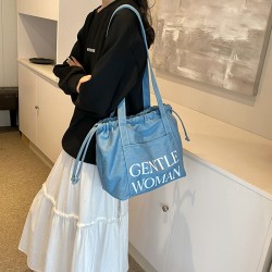 Mujeres Medio Mezclilla Letra Color Sólido Básico Ropa De Calle Hilo De Coser Cuadrado Hebilla Magnética Bolsas De Hombro