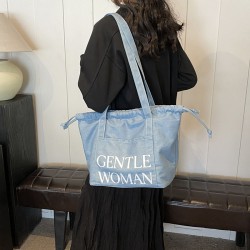 Mujeres Medio Mezclilla Letra Color Sólido Básico Ropa De Calle Hilo De Coser Cuadrado Hebilla Magnética Bolsas De Hombro