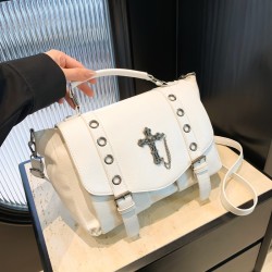 Mujeres Medio Cuero Sintético Cruzar Color Sólido Ropa De Calle Remache Cuadrado Cremallera Bolso Bandolera