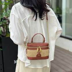 Mujeres Medio Cuero Sintético Sorbete Bloque De Color playa Estilo Clásico Hilo De Coser Balde Cremallera Gire La Tapa Bolso Cub