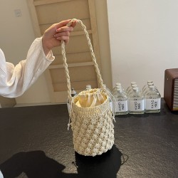 Mujeres Medio Sorbete Color Sólido Vacaciones Estilo Clásico Tejido Hueco Balde Cuerda Bolso Cubo