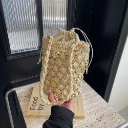 Mujeres Medio Sorbete Color Sólido Vacaciones Estilo Clásico Tejido Hueco Balde Cuerda Bolso Cubo