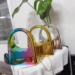 Mujeres Medio Arílico Degradado De Color Elegante Cuadrado Hebilla Magnética Bolso Cuadrado