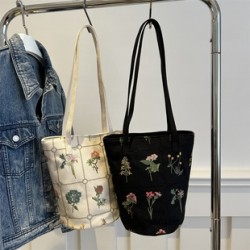 Mujeres Medio Cuero Sintético Flor Básico Estilo Vintage Balde Cremallera Bolso Cubo