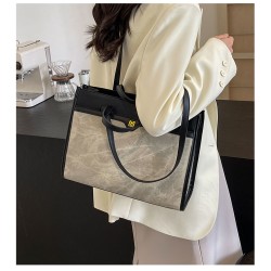 Mujeres Grande Cuero Sintético Geométrico Elegante Cuadrado Hebilla Magnética Bolso De Mano