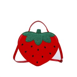 Mujeres Medio Cuero Sintético Fresa Elegante Lindo Ronda Cremallera Bolsas Circular