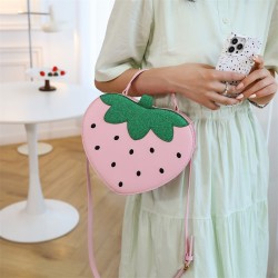 Mujeres Medio Cuero Sintético Fresa Elegante Lindo Ronda Cremallera Bolsas Circular