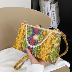 Mujeres Medio Cuero Sintético Color Sólido Piel De Serpiente Estilo Vintage Estilo Clásico Cuadrado cerrar Bolso Bandolera