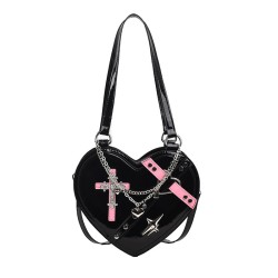 Mujeres Medio Cuero Sintético Cruzar Ropa De Calle En Forma De Corazon Cremallera Bolsa Para Las Axilas