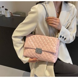 Mujeres Medio Cuero Sintético Color Sólido Lingge Elegante Estilo Clásico Cuadrado cerrar Bolsas De Hombro