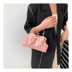 Mujeres Medio Tela tejida Color Sólido Nudo De Lazo Elegante Estilo Vintage Cuadrado cerrar Bolso Bandolera