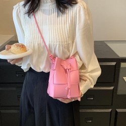 Mujeres Medio Cuero Sintético Color Sólido Ropa De Calle Balde Cuerda Bolso Bandolera