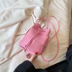 Mujeres Medio Cuero Sintético Color Sólido Ropa De Calle Balde Cuerda Bolso Bandolera