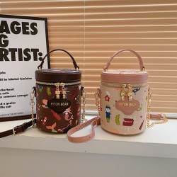 Mujeres Medio Cuero Sintético Dibujos Animados Lindo Estilo Clásico Hilo De Coser Cilíndrico Cremallera Bolso Bandolera