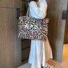 Mujeres Grande Lienzo Leopardo Estilo Preppy Estilo Clásico Hilo De Coser Cuadrado Hebilla Magnética Bolso De Mano