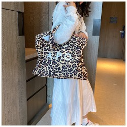 Mujeres Grande Lienzo Leopardo Estilo Preppy Estilo Clásico Hilo De Coser Cuadrado Hebilla Magnética Bolso De Mano