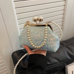 Mujeres Medio Cuero Sintético Color Sólido Elegante Estilo Vintage Lentejuelas Cascarón cerrar Bolso De Noche