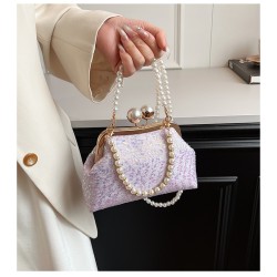 Mujeres Medio Cuero Sintético Color Sólido Elegante Estilo Vintage Lentejuelas Cascarón cerrar Bolso De Noche