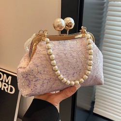 Mujeres Medio Cuero Sintético Color Sólido Elegante Estilo Vintage Lentejuelas Cascarón cerrar Bolso De Noche