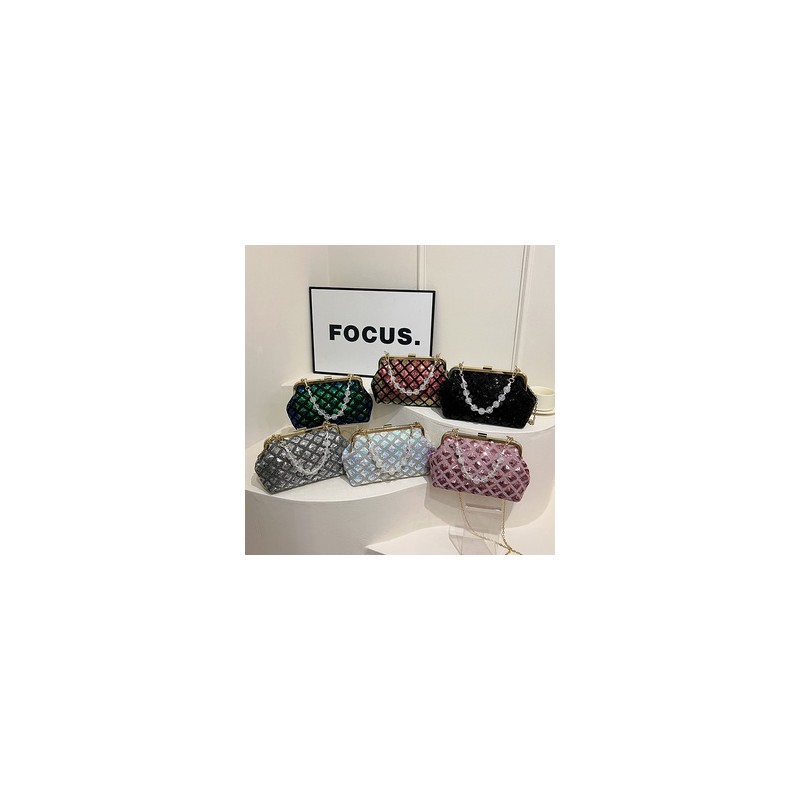Mujeres Medio Lentejuela Color Sólido Lingge Elegante Estilo Clásico Lentejuelas Cuadrado Marco de Cierre Bolso Bandolera