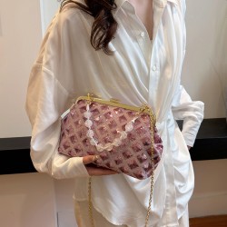 Mujeres Medio Lentejuela Color Sólido Lingge Elegante Estilo Clásico Lentejuelas Cuadrado Marco de Cierre Bolso Bandolera