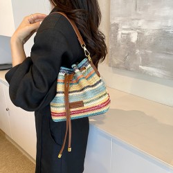 Mujeres Medio Cuero Sintético Color Sólido Estilo Vintage Estilo Clásico Balde Cuerda Bolso Bandolera