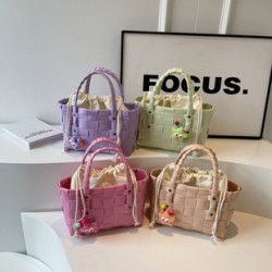 Mujeres Medio Cuero Sintético Color Sólido Básico Estilo Clásico Cuadrado Cuerda Bolso