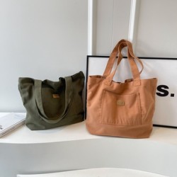 Mujeres Medio Lienzo Color Sólido Básico Estilo Clásico Hilo De Coser Balde Hebilla Bolsa De Lona