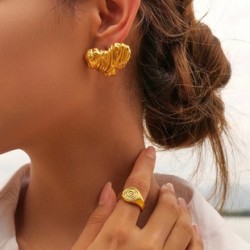 1 Par Estilo Simple Estilo Clásico Forma De Corazón Enchapado Acero inoxidable 304 chapados en oro de 18k Pendientes