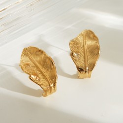 1 Par Estilo IG Estilo Simple Hoja Acero inoxidable 304 chapados en oro de 18k Pendientes