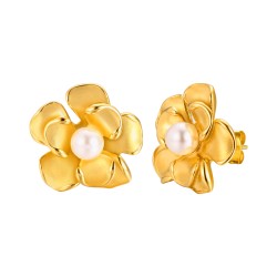 1 Par Estilo IG Dulce Flor Embutido Acero Inoxidable 201 Perlas Artificiales chapados en oro de 18k Pendientes