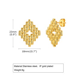 1 Par Estilo IG Estilo francés Rombo Trenza Acero Inoxidable 201 chapados en oro de 18k Pendientes