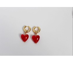 1 Par Elegante Señora Forma De Corazón Embutido Latón vidrio Chapado En Oro De 24 Quilates. Pendientes De Gota