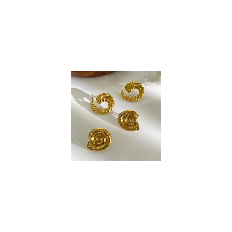 1 Par Estilo IG Hip Hop Estilo Romano Geométrico Oval Concha Acero inoxidable 316L. chapados en oro de 18k Pendientes