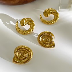 1 Par Estilo IG Hip Hop Estilo Romano Geométrico Oval Concha Acero inoxidable 316L. chapados en oro de 18k Pendientes