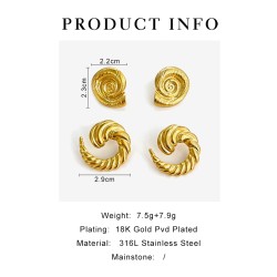 1 Par Estilo IG Hip Hop Estilo Romano Geométrico Oval Concha Acero inoxidable 316L. chapados en oro de 18k Pendientes