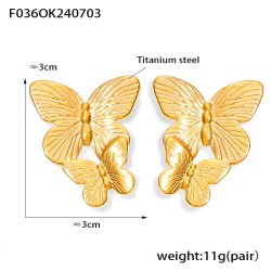 1 Par Estilo Simple Estilo coreano Mariposa En Capas Enchapado Acero inoxidable 304 chapados en oro de 18k Pendientes