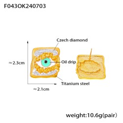 1 Par Artístico Cuadrilátero Ojo Del Diablo Esmalte Enchapado Embutido Acero inoxidable 304 Diamantes De Imitación chapados en o