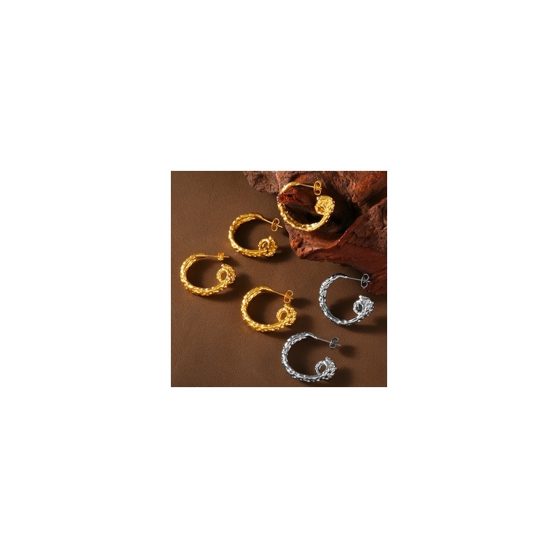 1 Par Retro Estilo Británico Forma De C Circulo Líneas Enchapado Acero inoxidable 304 chapados en oro de 18k Pendientes