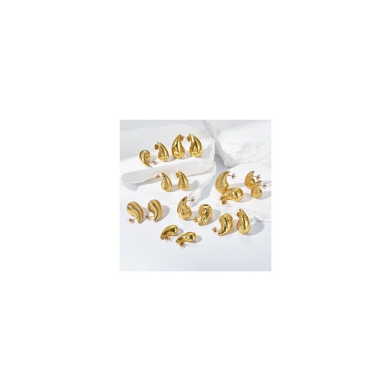 1 Par Casual Glamour Gotitas De Agua Pulido Acero inoxidable 304 Acero Chapado En Oro Pendientes