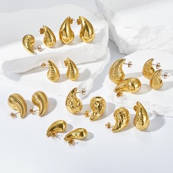 1 Par Casual Glamour Gotitas De Agua Pulido Acero inoxidable 304 Acero Chapado En Oro Pendientes