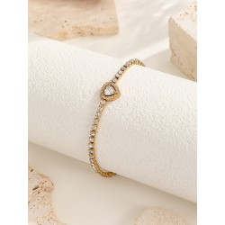 Elegante Señora Ropa De Calle Oval Forma De Corazón Acero Titanio chapados en oro de 18k Cristal Artificial Pulsera Al Mayoreo