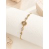 Elegante Ropa De Calle Oval Flor Acero Titanio chapados en oro de 18k Cristal Artificial Pulsera Al Mayoreo